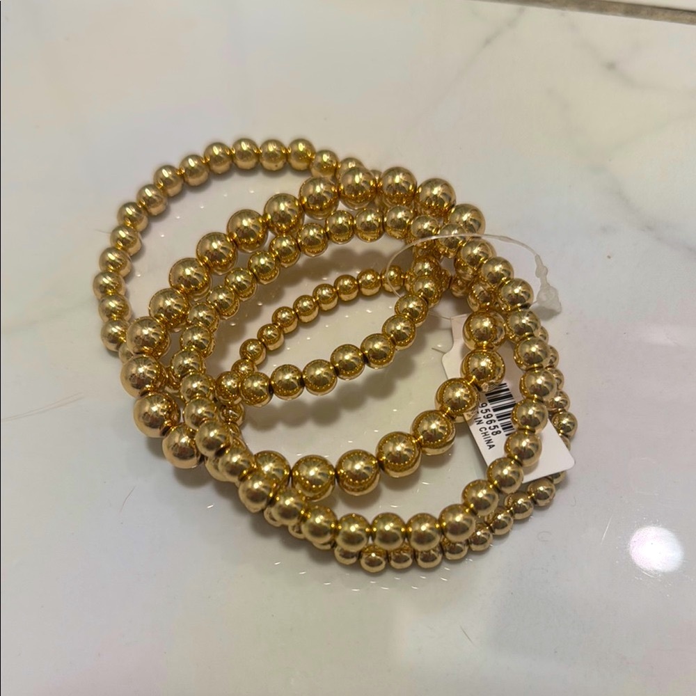 NWT stackable Elegant Gold Beaded Bracelet Set